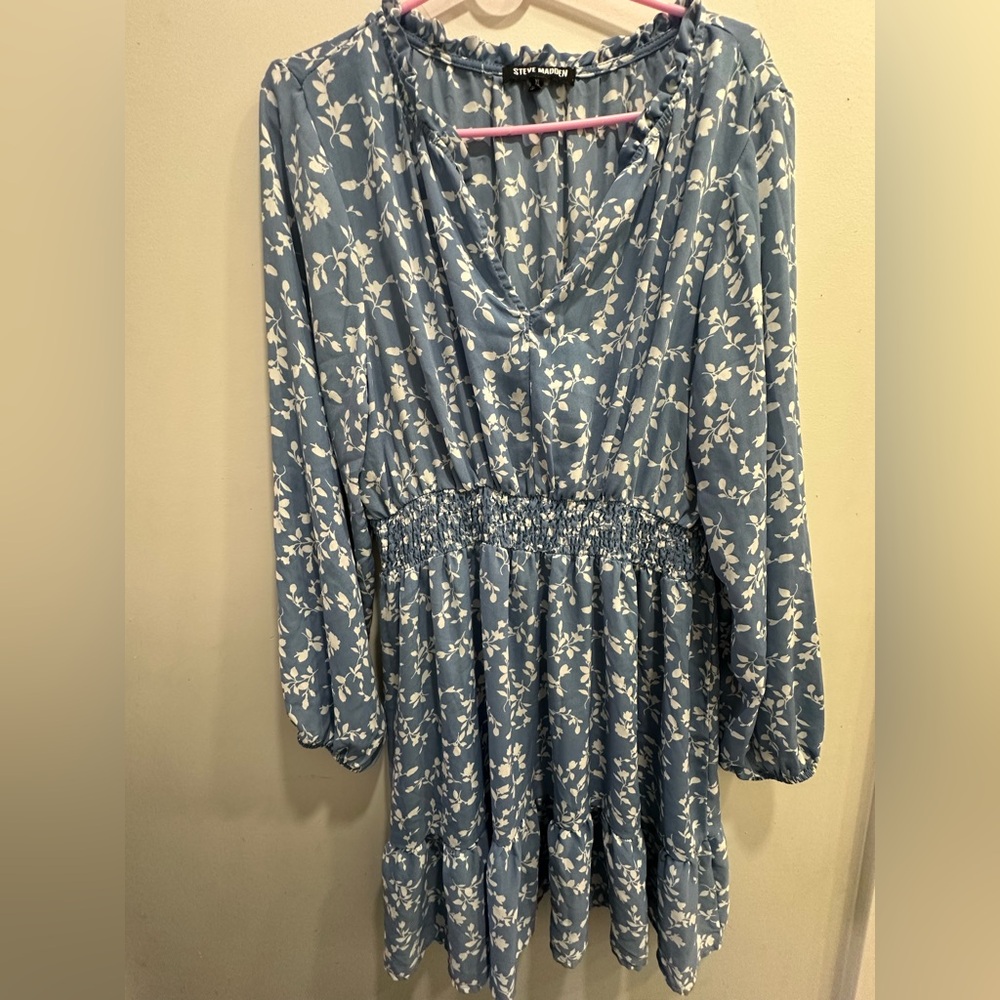 Steve Madden Blue V-Neck Bishop Sleeve Sundress
